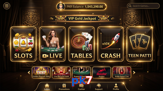 Main screen of Pk7 casino page for PK players