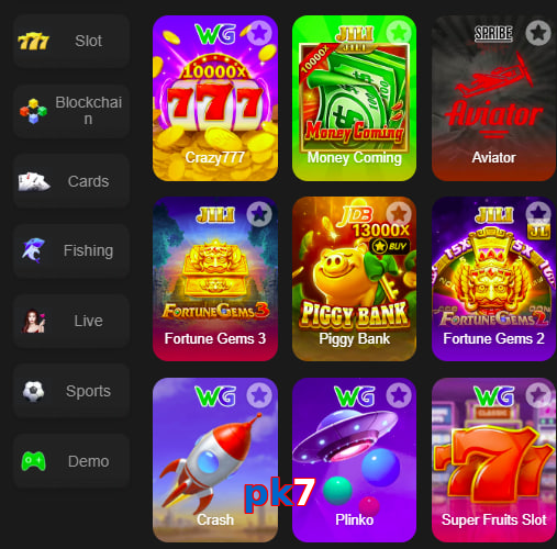 Main screen of Pk7 game page for PK players